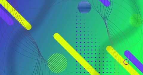 Neon diagonal bars crossing geometric gradient with dotted purple matrix and flowing lines