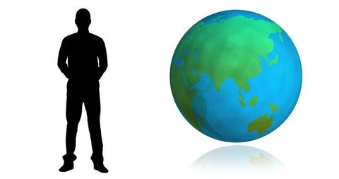 Silhouette of man with globe representing globalization and society
