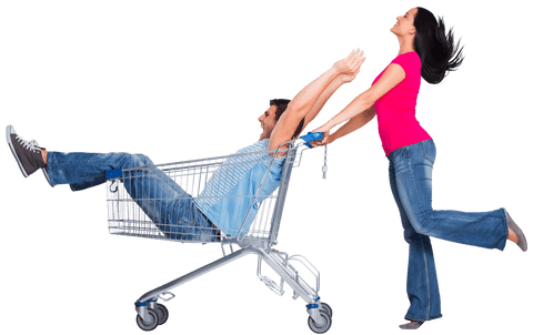 transparent joyful couple playing with shopping cart - Download Free Stock Videos Pikwizard.com