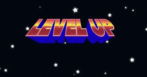 Bold 3D LEVEL UP in Cosmic Backdrop with Scattered Stars