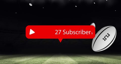 Rugby Balls on Field with Social Media Subscriber Icon