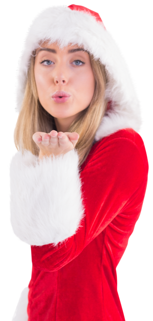 Smiling Woman in Santa Costume Blowing on Transparent Background - Download Free Stock Videos Pikwizard.com