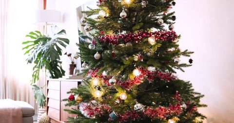 Glow of a christmas tree in cozy living room