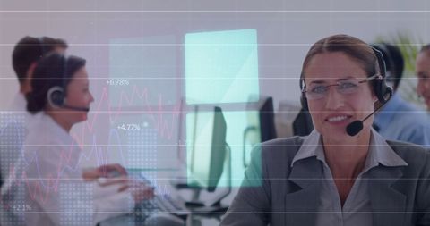 Customer Support with Data Overlay in Modern Office - Download Free Stock Images Pikwizard.com