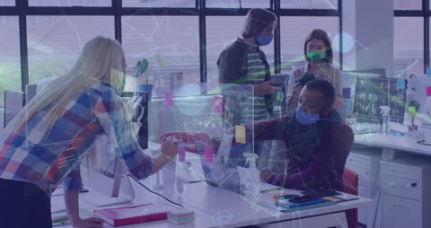 Colleagues Discussing Ideas with Digital Network Overlay