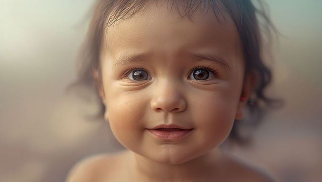 Smiling Toddler Girl in Soft Focus Portrait with Red Earrings