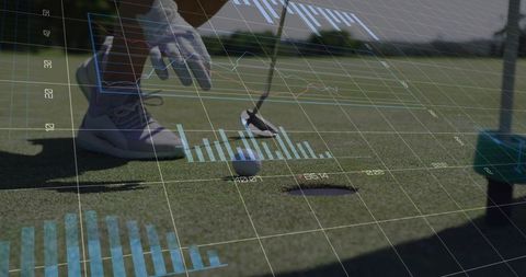 Golf Putting Performance Analytics with Augmented Reality HUD Overlay on Putting Green