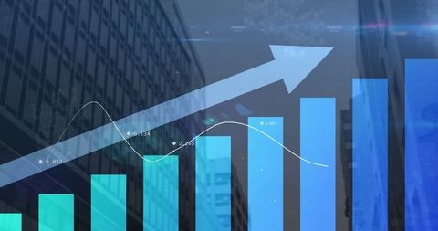 Blue Arrow with Business Growth Over Urban Cityscape - Download Free Stock Images Pikwizard.com