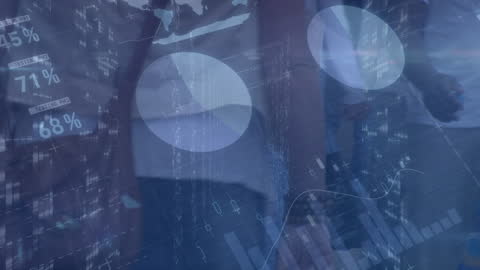 Futuristic Data Overlay with Walking Colleagues