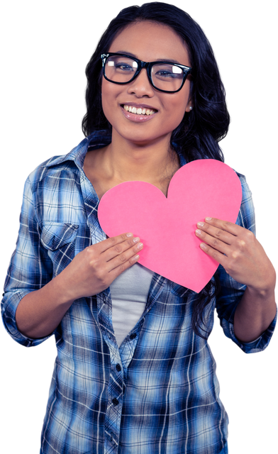 Asian Woman Holding Pink Paper Heart in Transparent Background - Download Free Stock Videos Pikwizard.com