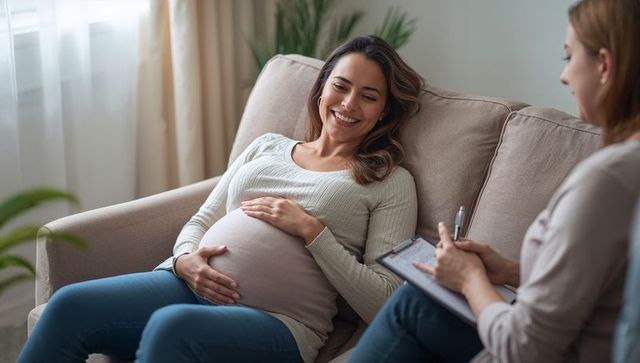 Pregnant woman during relaxing home consultation