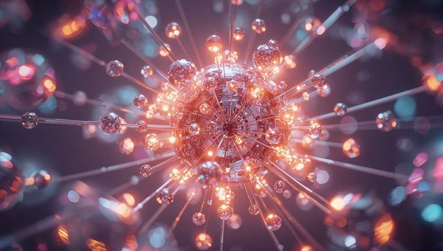 Futuristic Glowing Orb with Circuitry and Radiant Spheres