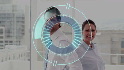 Business Professionals with Futuristic Custom Scan Overlay