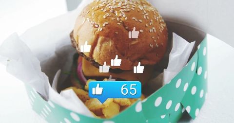Gourmet Burger with Social Media Like Icons