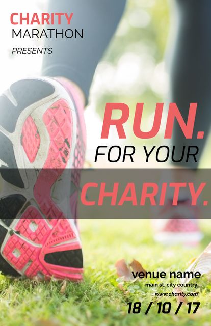 Fitness Charity Marathon Promotion Featuring Running Shoes on Grass - Download Free Stock Templates Pikwizard.com