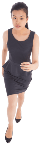 Transparent Businesswoman Walking Briskly in Professional Attire