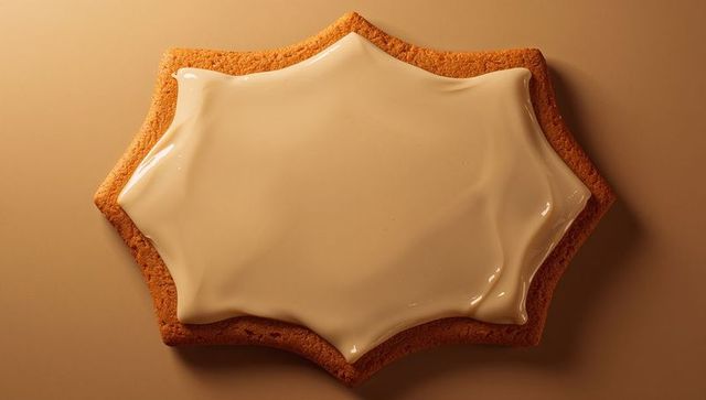 Star-shaped cookie with glossy white icing on tan tabletop