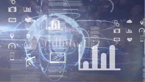 Futuristic Data Visualization with Global Network Icons