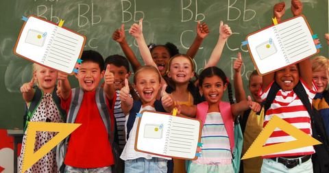 Excited School Children with Back to School Icons - Download Free Stock Images Pikwizard.com