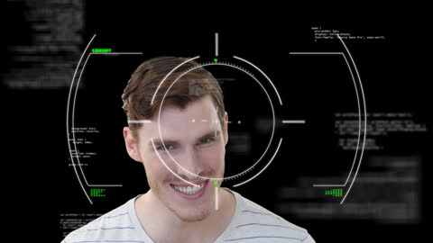 Caucasian Man Smiling with Digital Overlay Technology Interface
