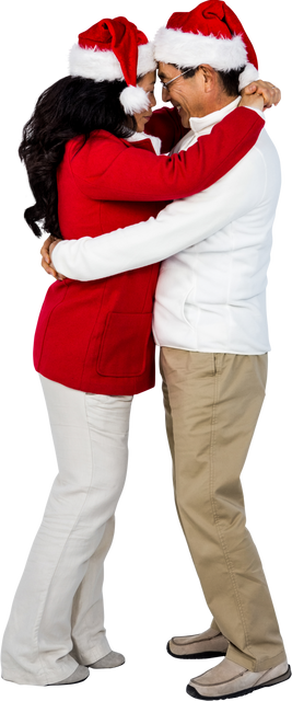 Transparent background of Senior Couple Hugging in Santa Hats and Festive Clothing - Download Free Stock Videos Pikwizard.com