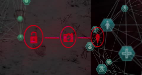 Digital Network Icons Globe on Black Background