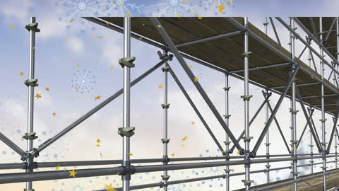 Metal Construction Scaffolding with Festive Sky Background