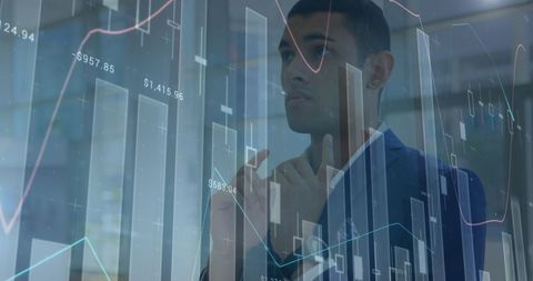 Businessman Analyzing Global Financial Data Overlays
