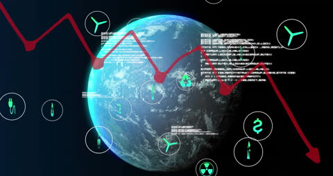 Digital Earth Network with Technology Icons Overlay