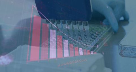 Scientist Analysing Lab Data with Digital Interface Visuals