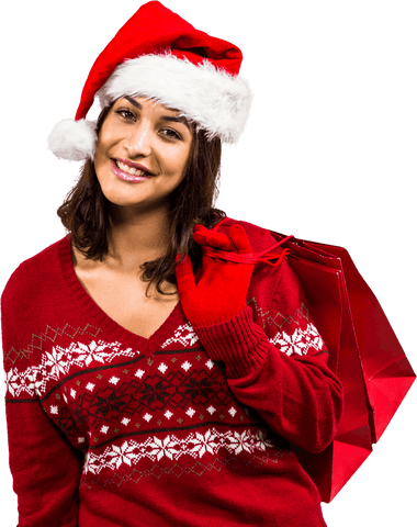transparent festive woman smiling with christmas hat and shopping bag - Download Free Stock Videos Pikwizard.com