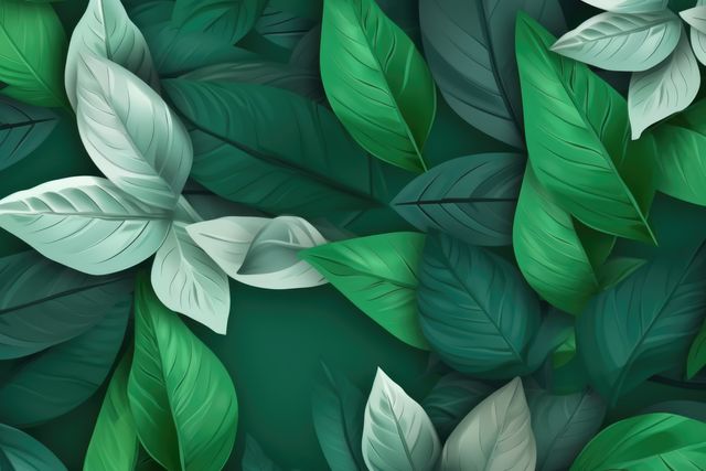 Depicting a seamless pattern of green leaves in various shades with gradient effects. Ideal for use as wallpaper, background for websites or apps, eco-friendly branding materials, nature-inspired designs, botanical-themed decorations, and modern illustrations.