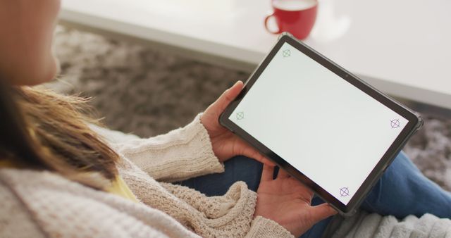 Woman Relaxing at Home Using Digital Tablet - Download Free Stock Images Pikwizard.com