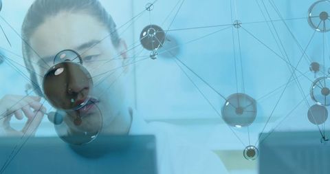Professional Analyzing Data on Computer with Network Graphic Overlay - Download Free Stock Images Pikwizard.com