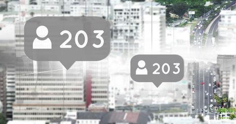 Social Media Notification Icons Over Urban Cityscape
