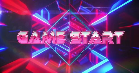 Neon Game Start Animation in Futuristic Virtual Corridor