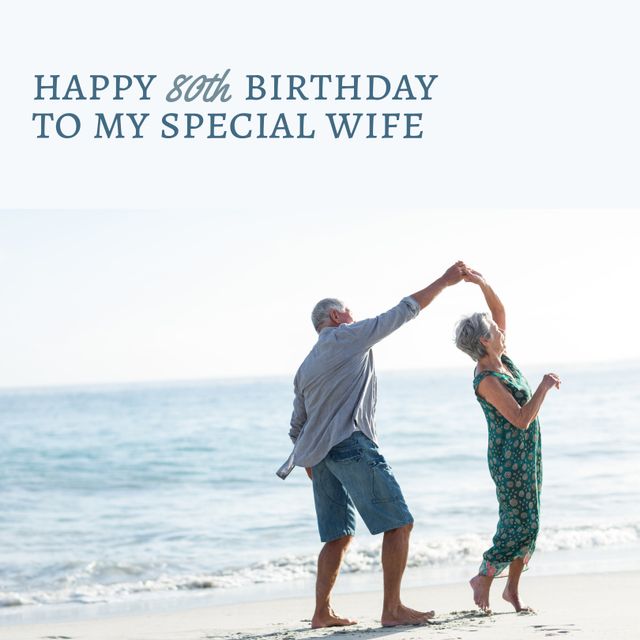 Elderly Couple Dancing on Beach for Special 80th Birthday Celebration - Download Free Stock Templates Pikwizard.com