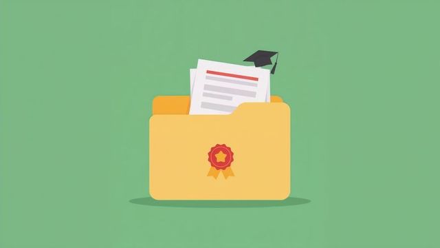 Credentials folder with academic cap and ribbon symbol