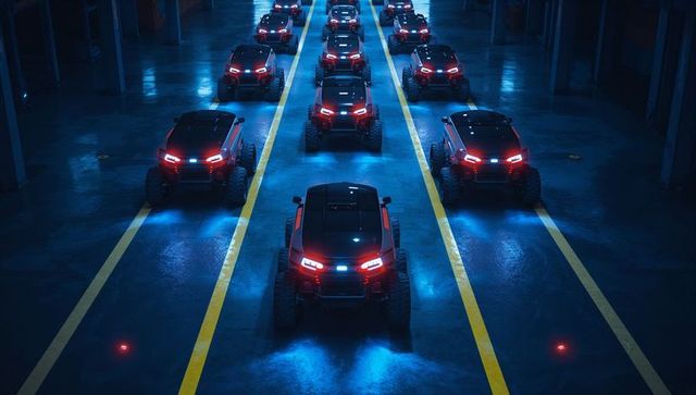 Autonomous vehicle fleets with futuristic red underglow