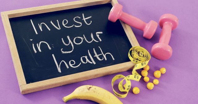 Healthy Lifestyle Concept with Chalkboard Message, Dumbbells, and Measuring Tape - Download Free Stock Images Pikwizard.com