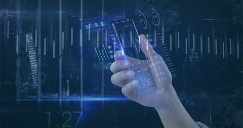 Futuristic Transparent Smartphone with Holographic Charts