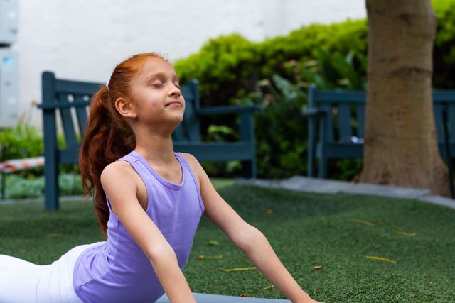 Happy Biracial Girl Stretching in Outdoor Yoga Class - Download Free Stock Images Pikwizard.com