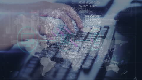 Digital Transformation with Global Network and Typing Hands