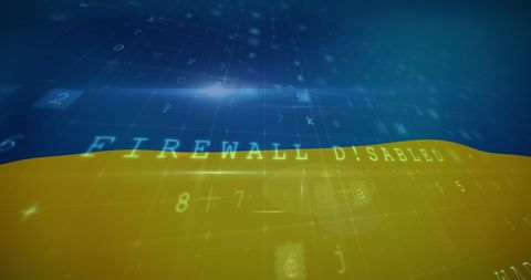 Firewall Disabled Warning over Ukraine Flag with Digital Elements