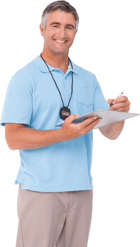 Smiling Trainer with Clipboard Wearing Casual Attire - Download Free Stock Videos Pikwizard.com