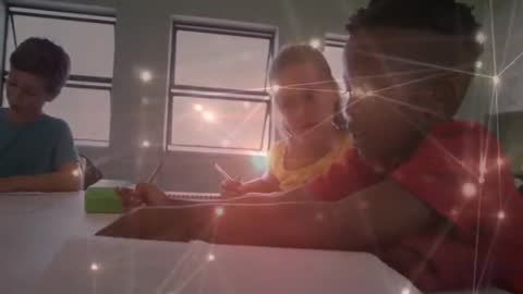 Students Collaborating in Classroom with Animated Guidance