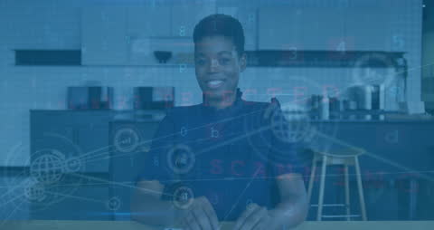 Businesswoman in Virtual Data Interface Meeting Environment