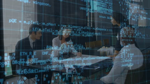 Business Meeting with Overlaid Data Interface