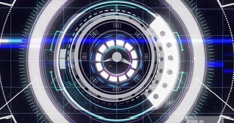 Futuristic circular hud interface glowing concentric rings holographic grid telemetry