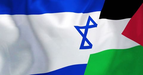Palestine and israel flags symbolizing middle east conflict